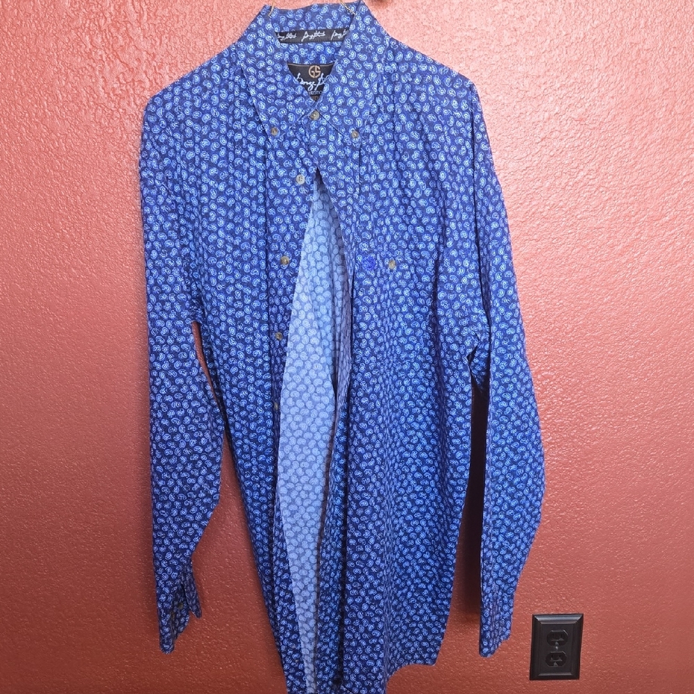 Wrangler Men's Blue Geometric Shirt Mens Big &Tall Fit